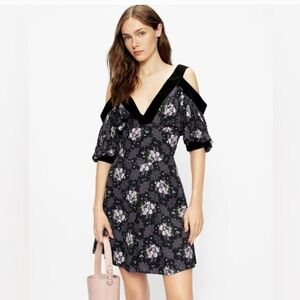 NWT Ted Baker London Leila Cold Shoulder V Neck Floral Mini Dress